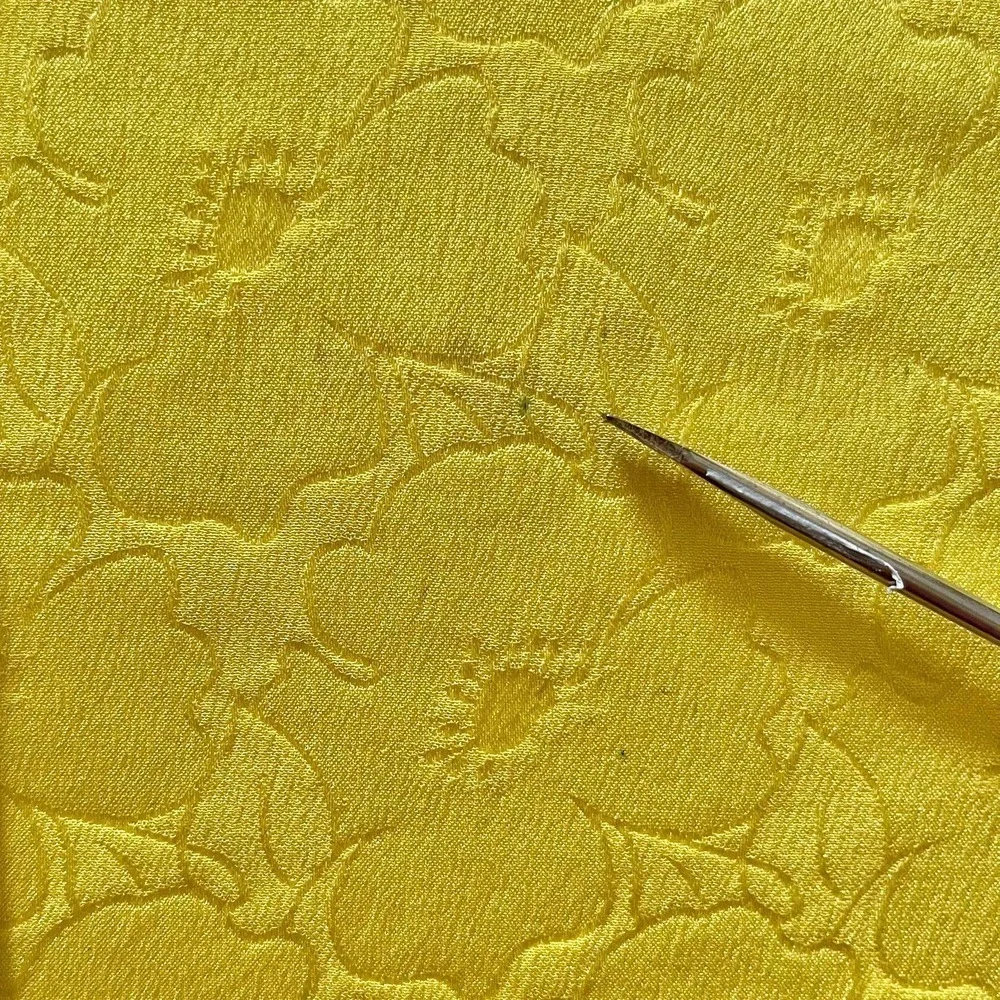 Vintage Louis Francoise Yellow Floral Jacquard Silk Square Scarf